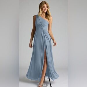 Azazie Brooke Dusty Blue A Line Dress